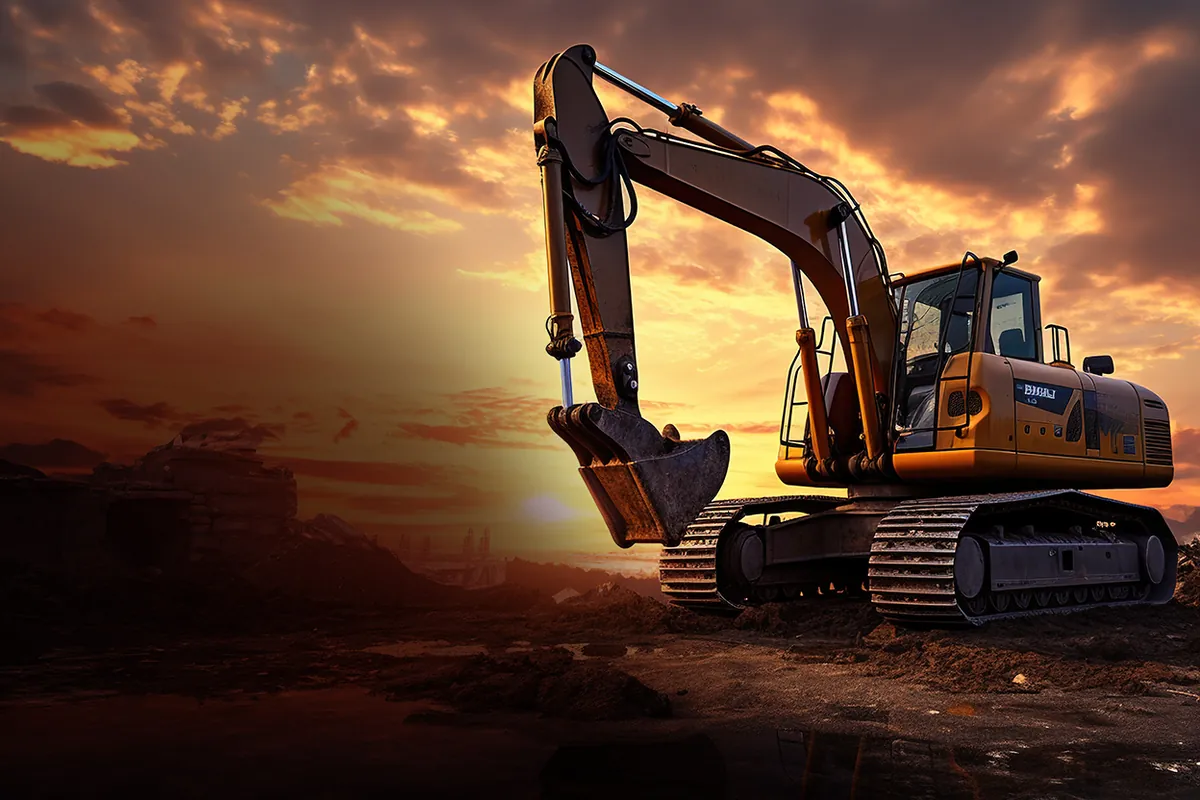 Excavadora en atardecer
